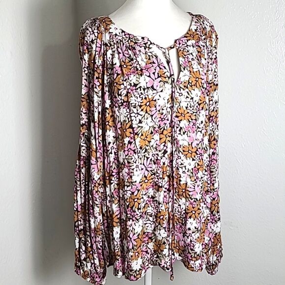 Emily Wonder Fall Bouquet Top, Pink, White, Rust, Tie & Loophole, Size 1X, NWT - Picture 8 of 12